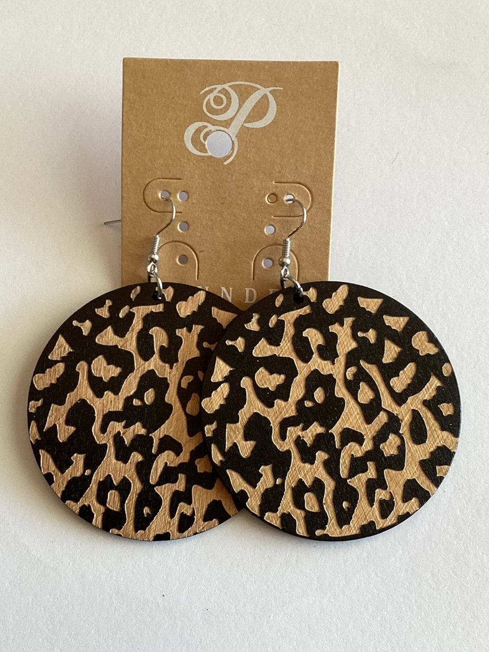 Plunder Black and Gold Leopard Print Round Drop Earrings